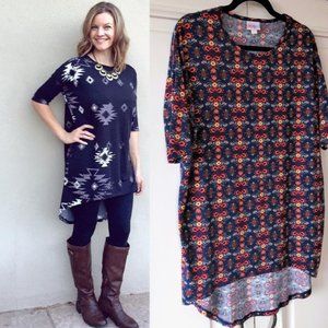 Extra Soft & Versatile "Irma" Patterned High-Low Oversized Tunic Top - Size XXS